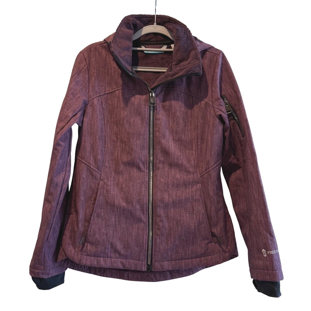 Free Country Women's Herringbone Softshell Hooded Jacket Purple Size Small‎